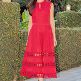 Strut & Bolt - Scallop Edge Crochet Trim Satin Midi Dress