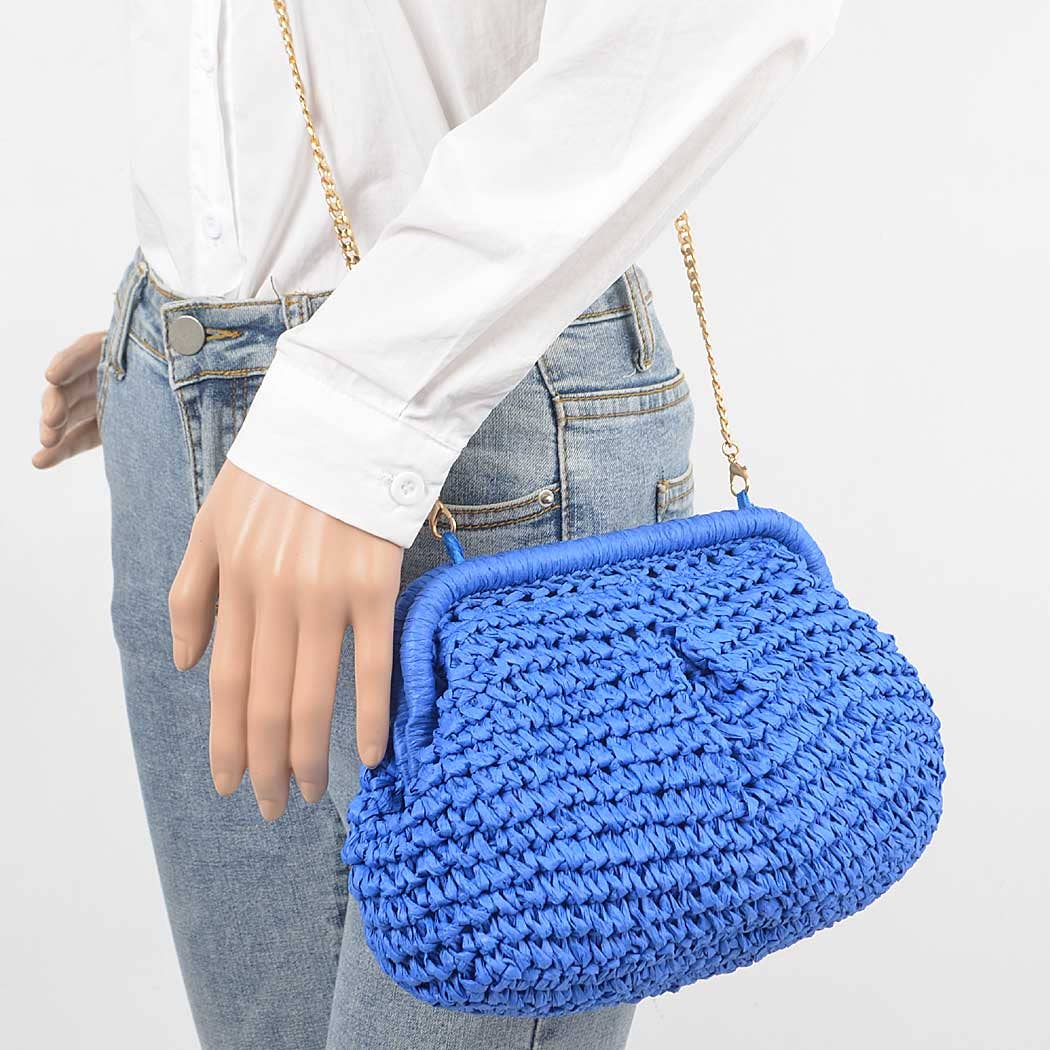 3AM BY H&D ACCESSORIES - Faux Straw Chain Clutch