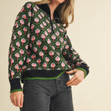 &MERCI - FLORAL MOCK NECK HALF ZIP PULLOVER MSW10829