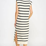 Strut & Bolt - Shoulder Pad Sleeveless Textured Striped Knit Dress