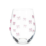 Abbott - Stemless Wine Glass with Pink Bows-4.5"H(18oz)