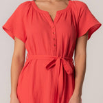 Lovestitch - Classic Cotton Gauze Short Sleeve Red Mini Dress