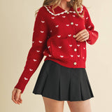&MERCI - DOLL COLLAR HEART KNIT SWEATER CARDIGAN MSW11160