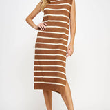 Strut & Bolt - Shoulder Pad Sleeveless Textured Striped Knit Dress