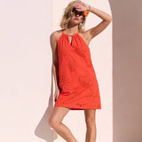 SKIES ARE BLUE - Coastal Eyelet Lace Mini Dress