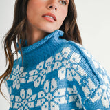 AEMI + CO - 3482IK Floral Fair Isle Mock Neck Sweater