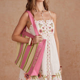 Strut & Bolt - Embroidered Palm & Floral Scalloped Babydoll Mini Dress