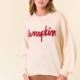 Doe and Rae - PUMPKIN Letter Embroidered Oversized Sweater Top - 43995T-1