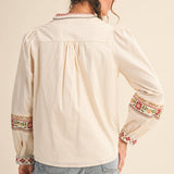 &MERCI - FLORAL CROSS STITCH EMBROIDERED PUFF SLEEVE TOP MTP4089