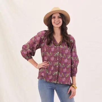 Margo Plum Gathered Sleeve Top