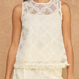 Strut & Bolt - Fringe Hem Floral Medallion Crochet Sleeveless Top