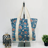 Anju Jewelry - Handcrafted Canvas Bag with Block-Printed  Denim Floral