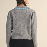 &MERCI - CONTRAST SCALLOPED COLLAR SWEATER CARDIGAN MSW11141
