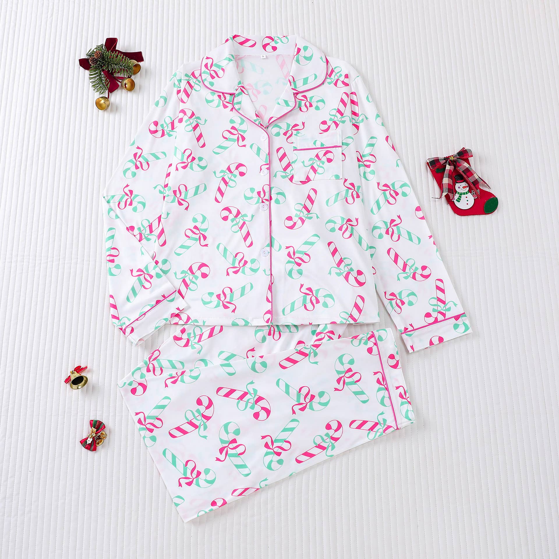 Rosa Clothing - Cozy & Soft Christmas Theme Print Long Pajama Set