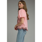 STYLE USA - Solid short puff sleeve top