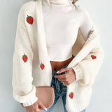 Rosa Clothing - Halloween Pumpkin Embroidery Ribbed Knit Open Cardigan