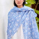 Dolma - Julie Daisy Cotton Block Print Scarf/Sarong Large Blue