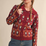 &MERCI - FLORAL KNIT COLLARED SWEATER CARDIGAN MSW11113