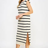 Strut & Bolt - Shoulder Pad Sleeveless Textured Striped Knit Dress