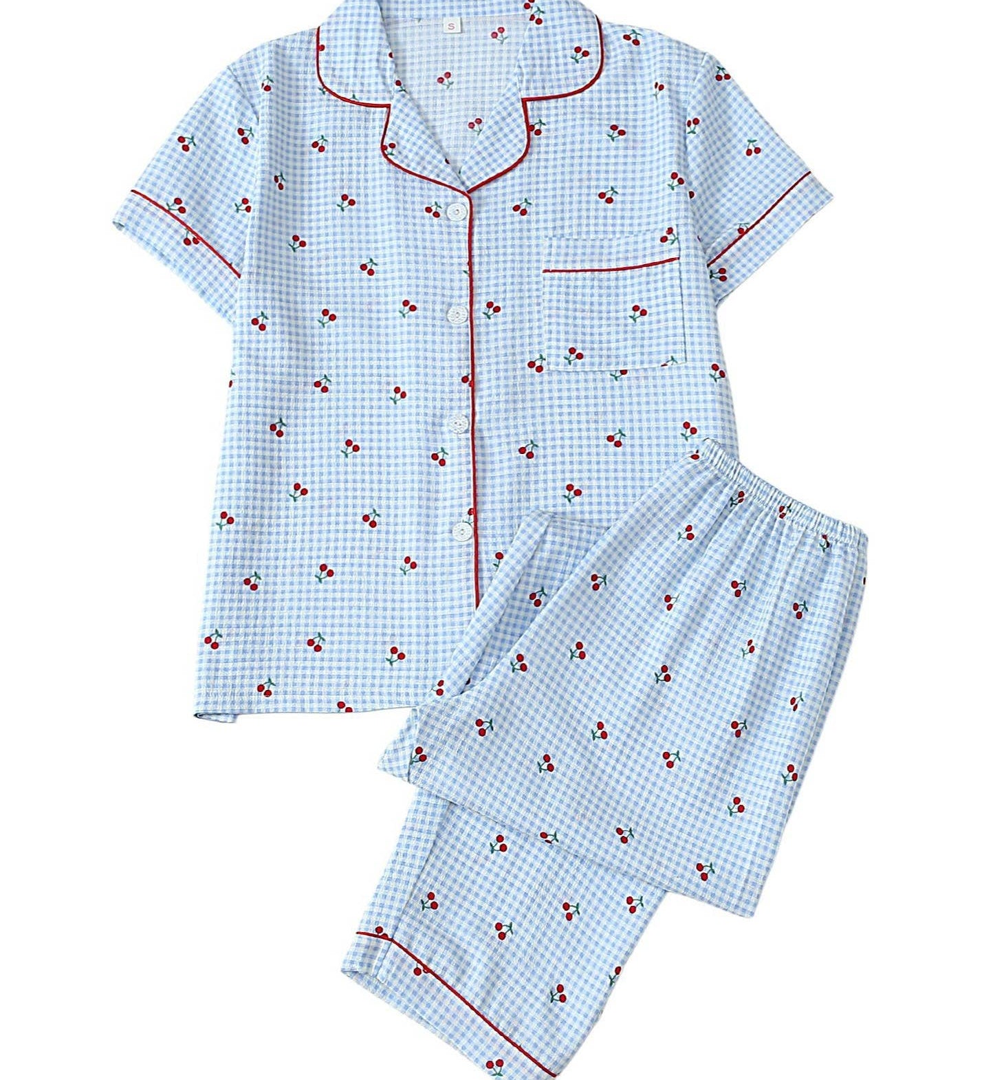 Rosa Clothing - Cute Printed Short-Sleeve Top And Pants Pajama Set