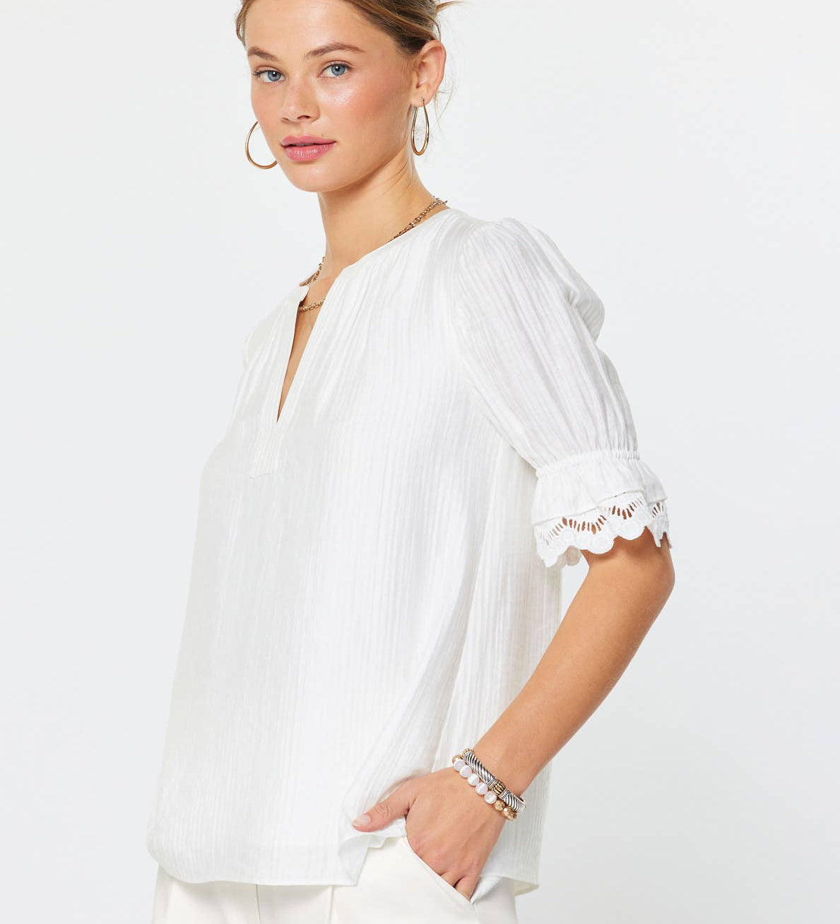 Current Air - Crinkle-textured Half sleeve Blouse
