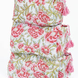 LA Soul - White with Red Floral print Quilted Cotton Toiletry Bag Set