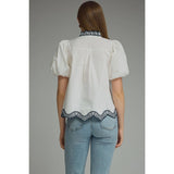 STYLE USA - Solid short puff sleeve top