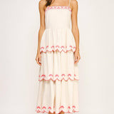 Strut & Bolt - Seashell Embroidery Scallop Layered Midi Dress