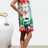 Rosa Clothing - Vacation multi print shift style sleeveless mini dress