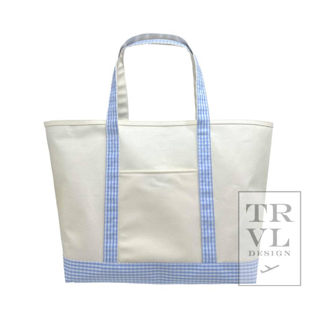 TRVL Design - Maxi Tote - Coated Canvas Large Natural With Gingham Sky