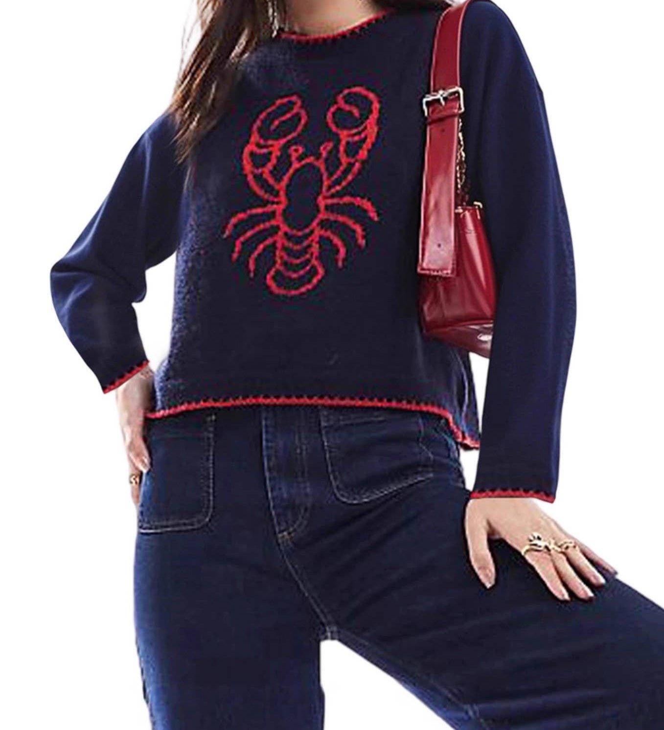 Rosa Clothing - Oceanic Lobster & Crab Jacquard knit sweater pullover