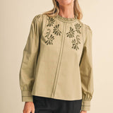 &MERCI - EMBROIDERED RUFFLED MOCK NECK TOP MTP5289