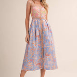 &MERCI - EXCLUSIVE FLORAL BUTTON DOWN TAPE TRIM MIDI DRESS MDR4735