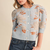 &MERCI - FLORAL KNIT SHORT PUFF SLEEVE SWEATER CARDIGAN MSW11393