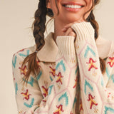 &MERCI - FLORAL KNIT COLLARED SWEATER CARDIGAN MSW11113