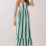 TCEC - CD06828-Striped Back Smocked Detail Side Pocket Maxi Dress
