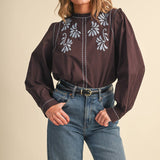 &MERCI - EMBROIDERED RUFFLED MOCK NECK TOP MTP5289