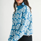 AEMI + CO - 3482IK Floral Fair Isle Mock Neck Sweater