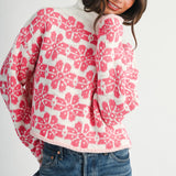AEMI + CO - 3482IK Floral Fair Isle Mock Neck Sweater