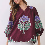 TCEC - CT10123-Floral Print Scalloped Hem Textured Blouse