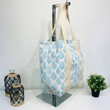 Anju Jewelry - Handcrafted Canvas Bag with Block-Printed Sky Blue Leaves