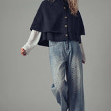 Urban Daizy - Wool Blend Button-Front Sweater Cape