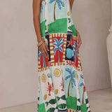 Rosa Clothing - Ocean Holiday print A-line maxi spaghetti straps dress