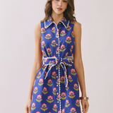 TCEC - CD06056-Floral Print Contrast Scalloped Trim Detail Dress