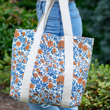 Anju Jewelry - Handcrafted Canvas Bag with Block-Printed Marigold Wonders