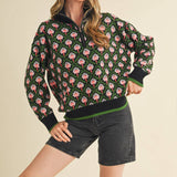 &MERCI - FLORAL MOCK NECK HALF ZIP PULLOVER MSW10829