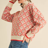 &MERCI - FLORAL MOCK NECK HALF ZIP PULLOVER MSW10829