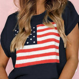 Rosa Clothing - Cap Sleeve American Flag Knit Top