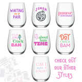Fabuplates - Mahjong Stemless 4 ct Set Wine Glasses "It's About Bam Time"