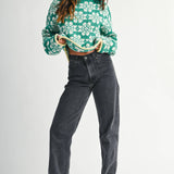 AEMI + CO - 3482IK Floral Fair Isle Mock Neck Sweater